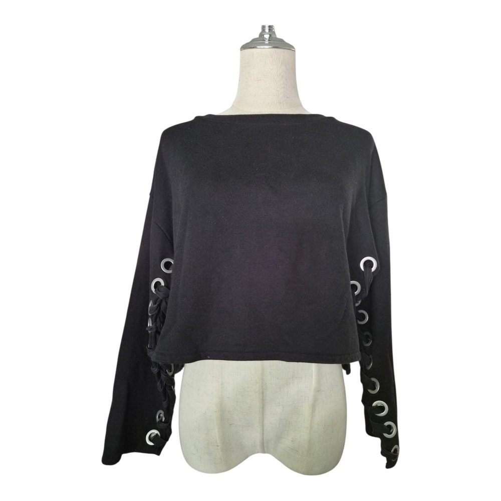 Alo Yoga Suspension Lace Up Sweatshirt Black Cropped Pullover XS Athleisure